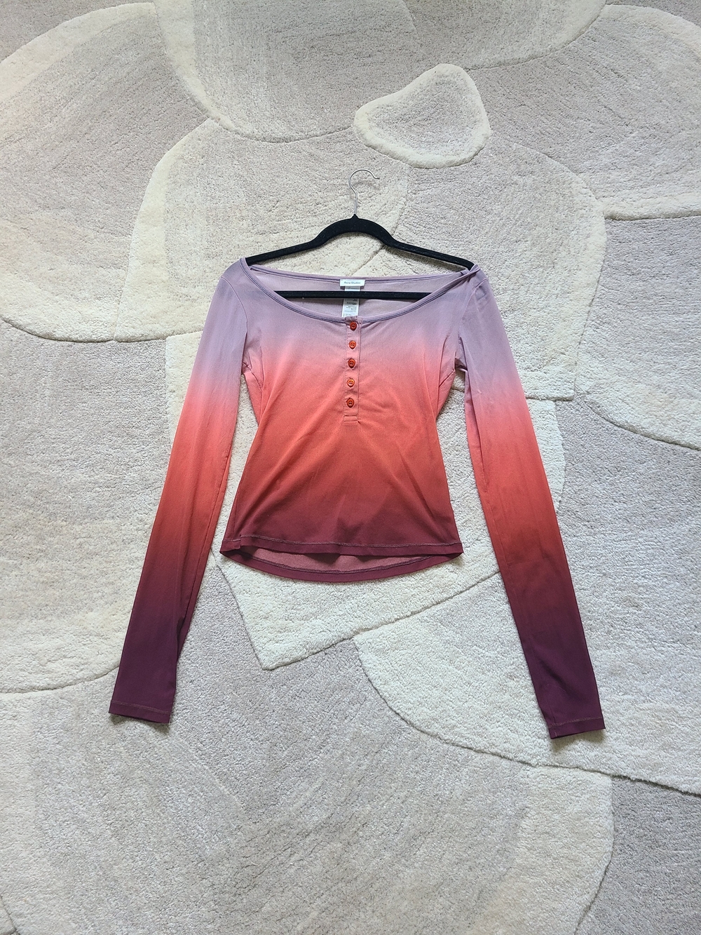 ACNE STUDIOS Red and Purple Gradient Sheer Mesh Henley Tshirt - Size Small